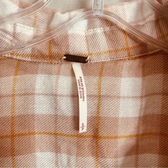 Free People Size Small All About the Feels Plaid Baby Doll Button Boho Top C16 - Picture 3 of 8